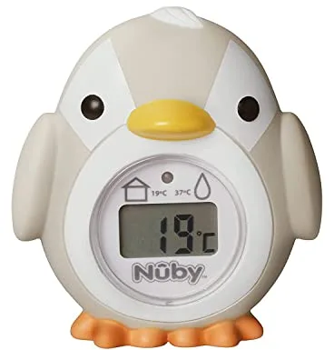 Nuby Termómetro de baño para bebé con forma de pingüino | Pantalla de fácil lectura | Sin BPA | Gris | Apto desde 0 meses