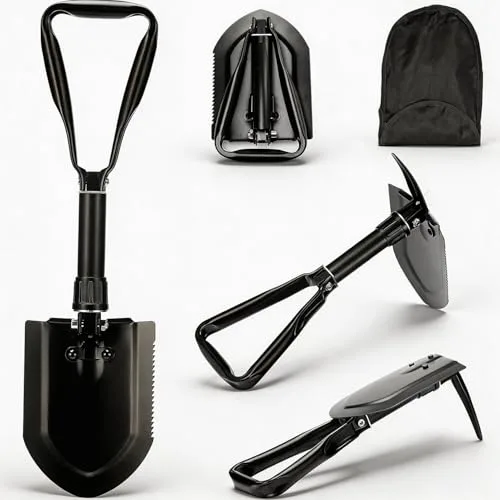 Pala Plegable Multifuncional 58 cm, Pala de Nieve Plegable, Pala Plegable Militar, Pala de Supervivencia Camping, Portátil Pala Plegable para Camping, Jardín, Supervivencia, Senderismo, Car