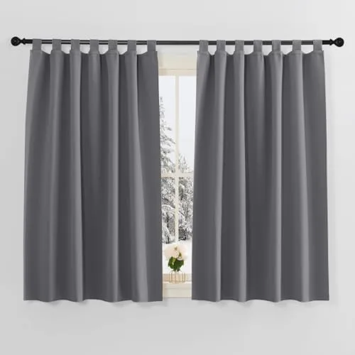 PONY DANCE Cortinas Termicas Aislantes Frio y Calor 140x145 CM, Cortinas Grises Opacas Cortas para Dormitorio/Salon/Cocina 2 Piezas con Trabillas