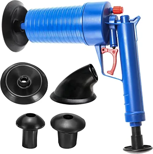 Retoo Desatascador de Tuberías con Aire, Limpiador Tubos Alta Presión Pistola, Comprimido Herramienta Desatasco Sin Químicos 3.5 BAR Incluye Boquillas Universales