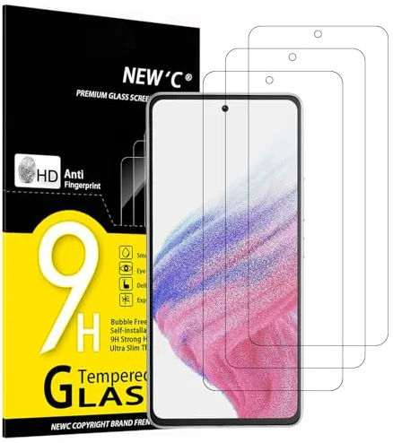 NEW'C 3 Piezas, Protector Pantalla para Samsung Galaxy A53 5G, Antiarañazos, Antihuellas, Sin Burbujas, Dureza 9H, 0.33mm Ultra Transparente, Vidrio Templado Ultra Resistente