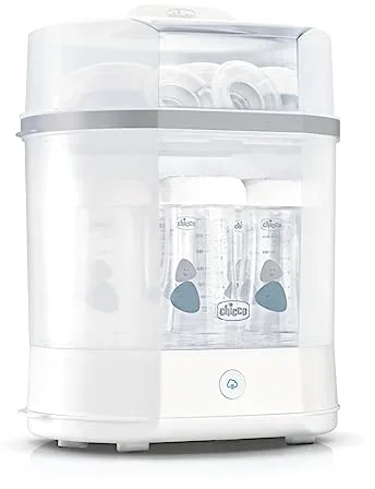 Chicco Esterilizador Eléctrico, Esterilizador de Biberones, Sacaleches y Chupete, con 3 Configuraciones y Apagado Automático, Apto para Microondas, Universal hasta 6 Biberones de 330 ml, Blanco