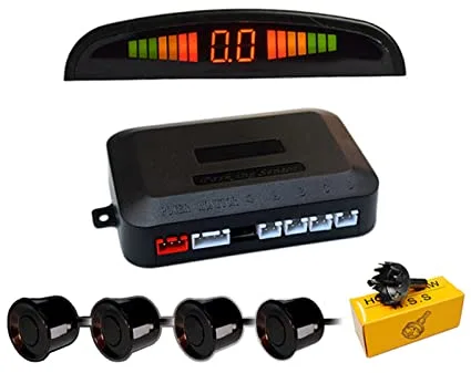 Aiuphing sensores aparcamiento coche, universal 4 sensores asistentes de aparcamiento con pantalla de color LED, kit de alarma de audio de marcha atrás (Negro)
