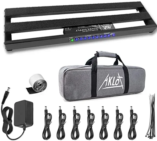 AKLOT Pedalera de Guitarra con Fuente de Alimentación Incorporada Pedalera de Efectos Aleación de Aluminio 48,5 x 13x 4,3cm Negro con Bolsa, Cable de Pedal