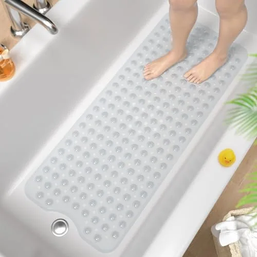 HITSLAM Alfombra de bañera Antideslizante, 101x40cm Extra Grande Alfombra Ducha Antideslizante con Ventosa, Resistentes al Moho y Lavables a máquina Alfombra baño,Transparente