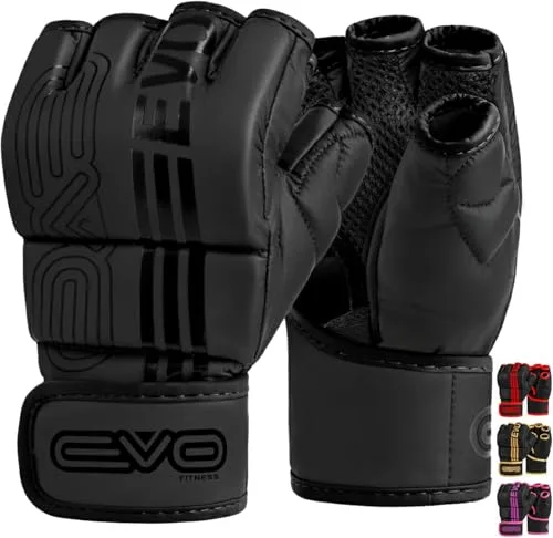 EVO Fitness Guantes MMA Negros Mate Guantes de Artes Marciales Guarnición de Combate Hombres Muay Thai Cage Lucha Boxeo Deportes de Combate Mujeres Rosa UFC Punching Bag Entrenamiento (M)