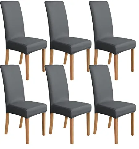 Amazon Basics Juego de 4 fundas elásticas para sillas de comedor, color gris oscuro, Sólido