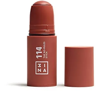 3INA MAKEUP - The No - Rules Stick 114 - Colorete en Crema Marrón con Ácido Hialurónico - Colorete en Barra 3 en 1 Mejillas Labios y Ojos con Acabado Natural - Vegan - Cruelty Free