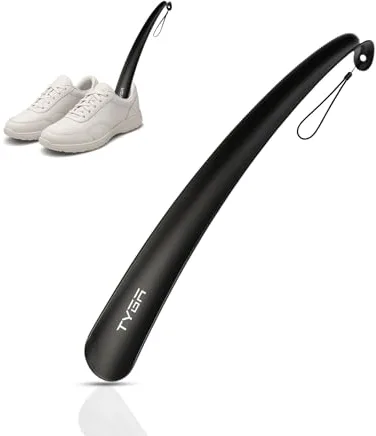 Tienda TYGA | Calzador de mango largo de 17 pulgadas - Nuevo diseño flexible - Plástico a prueba de roturas, calzado cómodo y alargado (para hombres y mujeres) (negro)