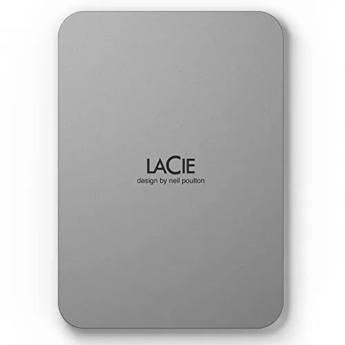 LaCie Mobile Drive V2 2TB — diseño fino, USB‑C Disco duro externo portátil 2,5", Moon Silver, para Mac y Windows — incluye Rescue Data Recovery