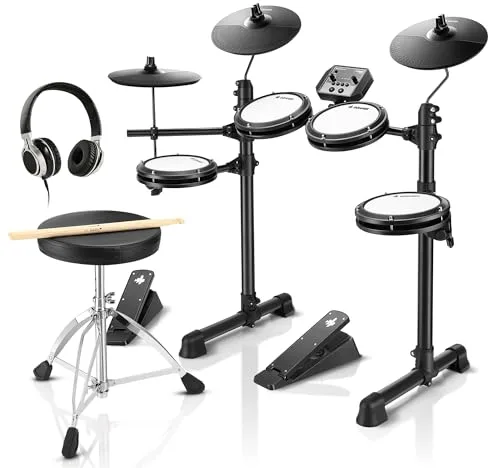 Donner DED-80 Batería Electrónica Musical de 7 Piezas con Parches de Malla,180 sonidos,Drum Throne, Headphone, Sticks,Kids Christmas Birthday Gift, 40 Melodics Lessons