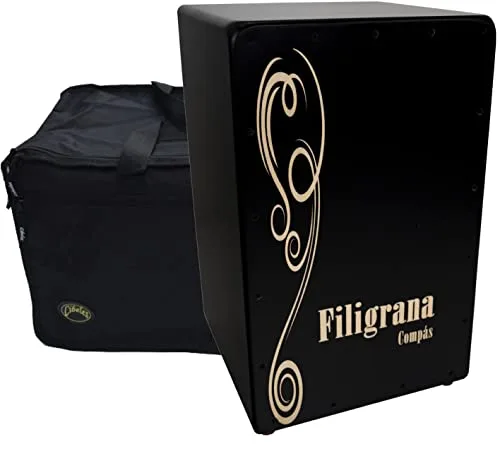 Cajon Flamenco Filigrana Compas (Tapa Negra con Funda)