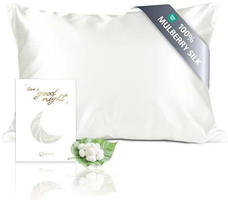 townssilk Funda de almohada reversible de 100 % seda de morera pura de 19 mommes, para la salud del cabello y la piel, 40 x 70 cm, con cremallera oculta, 600 hilos, blanco natural