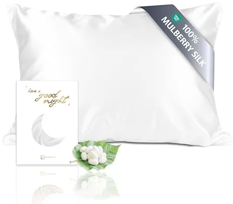 townssilk Funda de almohada reversible de 100 % seda de morera pura de 19 mommes, para la salud del cabello y la piel, 40 x 70 cm, con cremallera oculta, 600 hilos, blanco