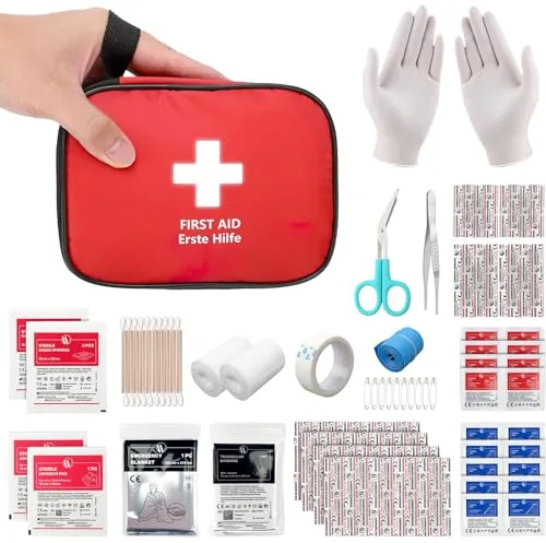 HONYAO® Botiquín de Primeros Auxilios 90 Piezas, Mini Kit Primeros Auxilios, Botiquin Pequeño para Coche Casa Lugar Trabajo Mochila y Acampar Senderismo Viaje