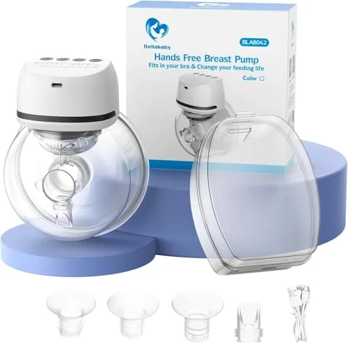 Sacaleches Eléctrico Portátil Bellababy, Manos Libres, Bajo Ruido, Extractor de Leche Viene con Bridas de 24 mm, 4 Modos y 6 Niveles de Succión, 1 Unidad, Gris, EU8042