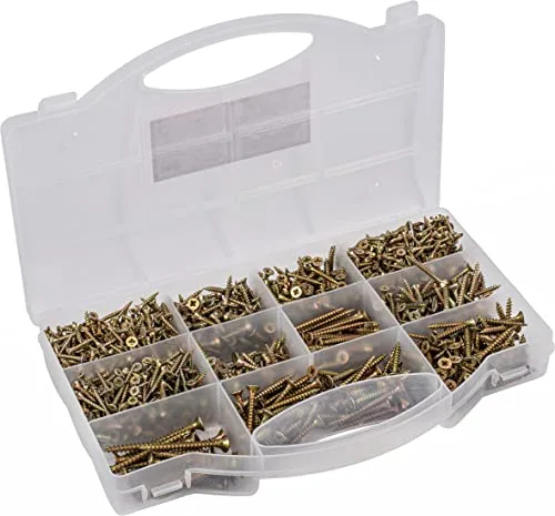 Connex DP8500131 - Juego de tornillos universales (900 unidades, cabeza avellanada, rosca completa, galvanizado, juego de tornillos/caja surtida)