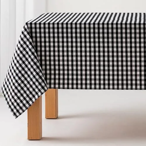 GAMUSI Mantel Antimanchas Tacto Tela Rectangular Cuadro Vichy, algodón Impermeable, 140x200 cm Color Negro