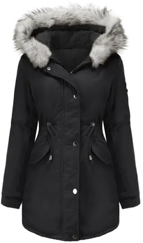 Tuopuda Abrigo Parka Mujer Largo con CapuchaAbrigo Gruesa Chaqueta de invierno cálidoa Prueba de Viento(Negro,XL)