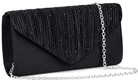 OSDUE Clutch De Mano Mujer, Bolso de Noche Negro, Novia Cartera de Mano para Ceremonias, Bodas, Eventos y Fiestas Cóctel