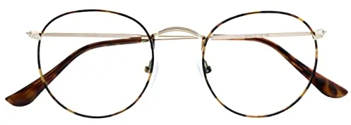 OPULIZE Sol Gafas de Lectura con Bloqueo de Luz Azul Montura de Metal Retro Redondo Marrón Carey Resistente a Arañazos Bisagras de Muelle Ordenador Gaming Antirreflejante Hombre Mujer B94-2 +2.50