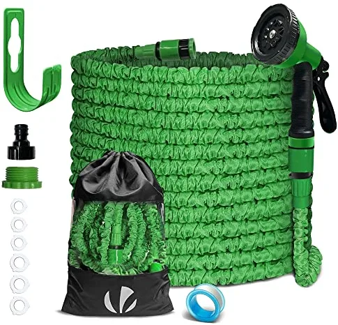 VOUNOT® Manguera Extensible 30m, Manguera Flexible Jardín con Pistola Rociadora de 10 Funciones, Conectores de 1/2 y 3/4 Pulgadas Bolsa de Almacenamiento, Verde