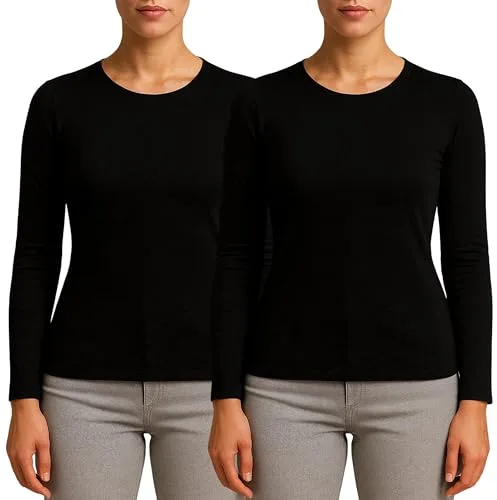 Valko Camiseta Termica Mujer Manga Larga – Camiseta Interior Suave y Elástica con Interior Afelpado – Ropa Termica Mujer Invierno (Negro, S, 2)