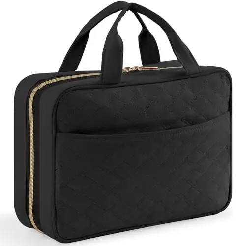 Lifewit Neceser Mujer Viaje, Bolsa de Maquillaje Organizador para Colgar, Grande Bolsas de Aseo con 4 Compartimentos Transparentes, Makeup Bag con Gancho, Mediano, Negro
