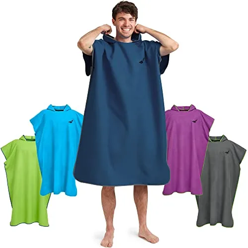 Fit-Flip Poncho de Surf - Ligero, Compacto y de Secado rápido - Toalla para cambiarse para Mujeres y Hombres - Albornoz natación de Microfibra Playa (Azul Marino-Gris, Tamaño: L)