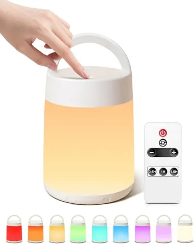 One Fire Luz Nocturna Infantil, 10 Colores+8 Dimmable Luz Roja Nocturna Melatonina, Remoto+Temporizador+Táctil Luz Nocturna Infantil,Portátil+Recargable Lamparas de Mesita de Noche [Regalo Neonati]