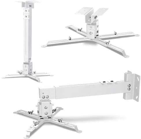 Overmax Ceiling Mount Soporte proyector hasta 20 kg, Longitud Regulable, Ajuste Angular 25 Grados, Fabricado de Acero, Montaje en Pared y Techo, Estructura Ligera y Estable (White)