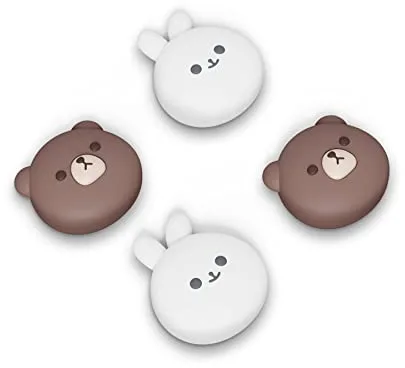 PlayVital Agarres para Pulgar para Nintendo Switch Joycon, Tapas de Joystick de Silicona, Thumb Grips para Switch/OLED/Lite, Protectores de Thumbstick (Oso Gordito & Conejito)