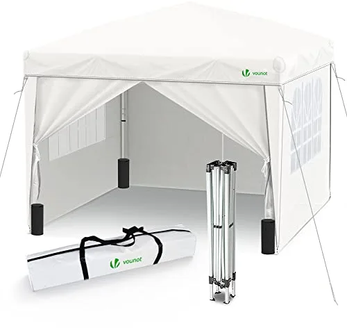 VOUNOT® Carpa Plegable Gazebo 3x3m con 4 Paredes y 4 Bolsas de Arena, Cenador Pabellón de Jardín para Camping, Fiestas, Exterior, Color Blanco