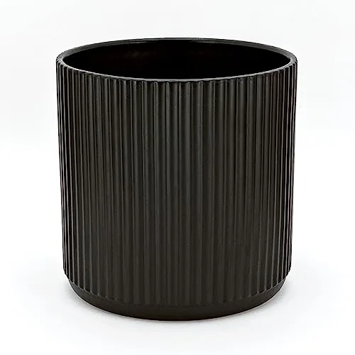 Amazon Basics Redondo Maceta de cerámica, estriada, 20.3 cm, Negro