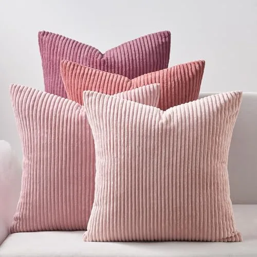 Topfinel Fundas de Cojines 40x40 Decoracion Hogar 4 Piezas Funda para Cojin Sofa Cama Salon de Estar Dormitorio Sillas Jardin Habitación de los niños Pana Durable Rosa
