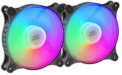 Mars Gaming MFDUO, Kit 2x Ventiladores de 120mm FRGB Rainbow 360°, Ultra-silencioso, Doble Conexión 3PIN + 4PIN, Negro