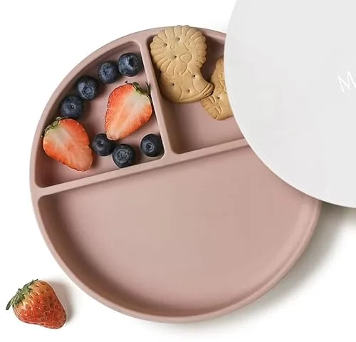 Moonkie Platos de succión para bebés y niños pequeños | Platos divididos de silicona sin BPA con tapa | Aptos para microondas y lavavajillas - 1 Pack (Blush)
