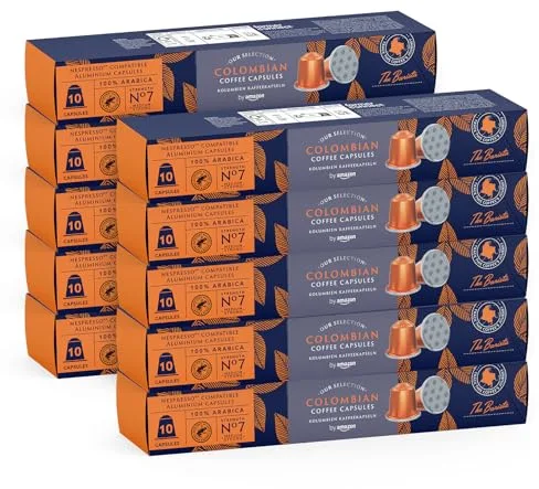 By Amazon Café Colombiano Compatible con Nespresso, 100% Arábica, Tueste Medio, 100 Cápsulas de Aluminio (10 paquetes de 10), Con Certificación Rainforest Alliance