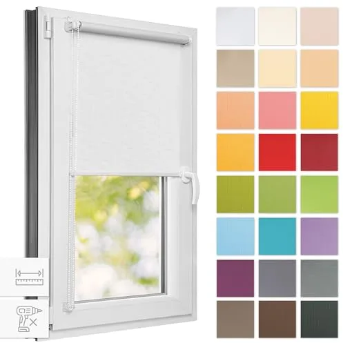 Estika Estor Enrollable sin taladrar - 55 cm x 120 cm - Blanco - instalación con Abrazaderas, Estor para Ventanas de Interior, mampara de privacidad para Ventanas y Puertas de balcón