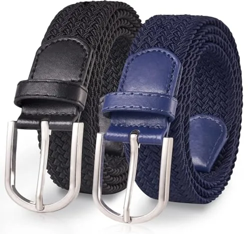 TANGCHAO Cinturones Hombre/Mujer Pack de 2, Elásticos Trenzados Sin Agujeros, Cinturon Elastico Hombre, Múltiples Colores Versátiles