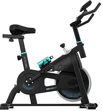 Cecotec Bicicleta Indoor con Volante de Inercia de 10 Kg DrumFit Indoor 10000 Teseo. Resistencia Manual, Monitor LCD, Soporte de Dispositivos, Pulsómetro Integrado, Botella y Portabotellas