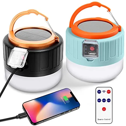 Flintronic Lámpara Camping Solar 2Piezas, Linterna de Cámping Recargable 1000 Lumen, 5 Modos Luz de Emergencia, Impermeable Faroles de Acampada para Senderismo, Camping, Pesca, Caza