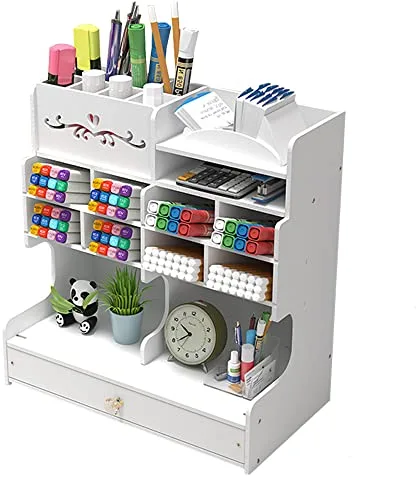 Organizador de escritorio blanco con cajón, soporte para lápices de escritorio, organizador de escritorio de oficina, papelería de oficina, organizador de escritorio para hogar, oficina y escuela
