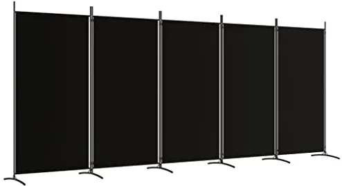 vidaXL Biombo Divisor de 5 Paneles Separador Decoración Habitación Dormitorio Oficina Pantalla Privacidad Pared Plegable de Tela Negro
