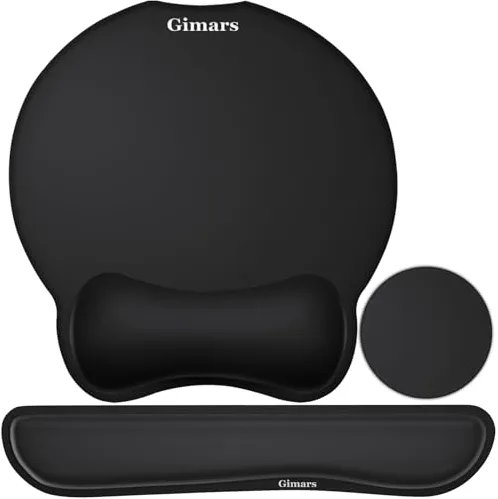 Gimars Alfombrilla ergonómica para mouse con posavasos, reposamuñecas para teclado de fibra superfina, reposamuñecas de espuma viscoelástica para computadora, laptop, Mac, juegos, oficina y alivio del