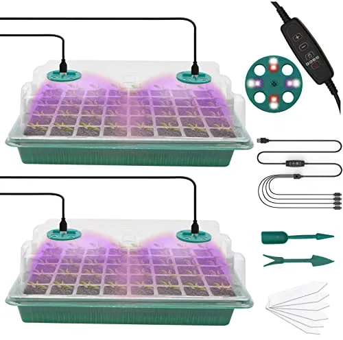 MQFORU Bandejas Semillas de Germinacion con Luz de Crecimiento Ajustable,2 Pcs 80 Células Germinador de Semillas,2 Metros Temporizador Controlador para Invernadero Cultivar Semillas de Plantas
