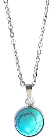 ASTER ALHELÍ - Collar Mujer Piedras Naturales - Cadena Plateada de Acero Inoxidable y Colgante de Piedras Curativa - Colgante Mujer Amuleto de Protección - Ideal para Regalo (Turquesa)