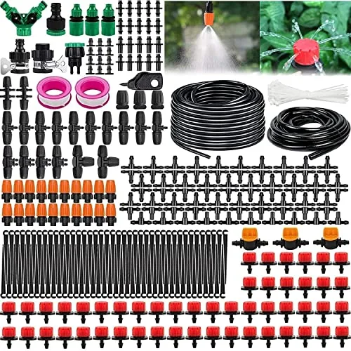 Sistema de riego Jardín, 340 PCS Sistema de Riego por Goteo,55M+15M Kit Riego con Ajustable Boquilla Aspersor Pulverizador y Gotero Automatico para Jardin Invernadero Césped Patio Terraza