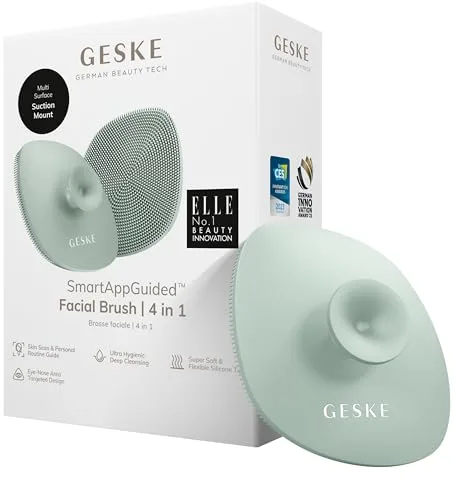 GESKE | Cepillo facial SmartAppGuided™ 4 en 1 | Cepillo de limpieza facial con mango | Cepillo de silicona suave | Limpieza facial profesional | Dispositivo de limpieza facial | Limpieza de la piel
