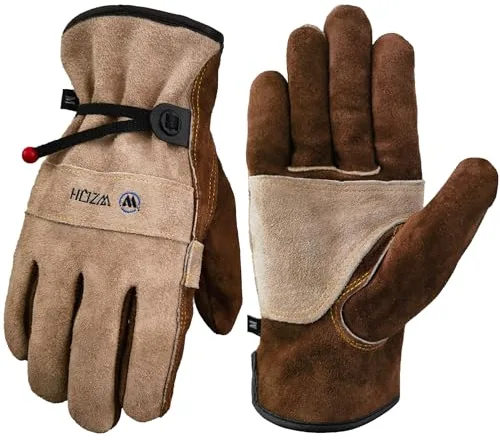 WZQH Guantes de Trabajo de Cuero Para Hombres y Mujeres. Para Jardinería, Soldadura, Construcción, Motosierras, Granjas, Pastos, etc. Piel de Vaca, Revestimiento de Algodón. Café - Gris L